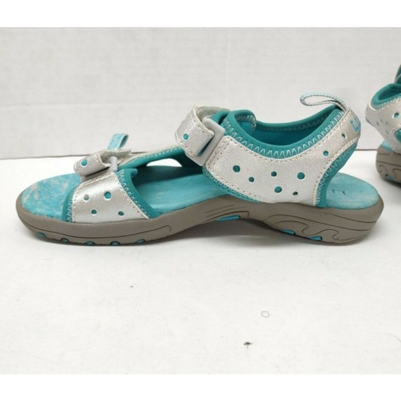 Girls LL Bean Kids Sport Sandal W/ Hook & Loop Closure Silver Blue Size 12 - Picture 4 of 9